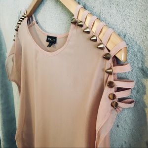 Sheer Open-Shoulder Studded Top